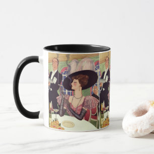 Elegante Frau raucht Zigarette und trinkt Champagn Tasse