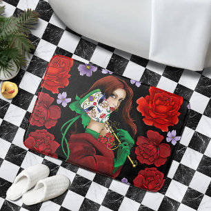 Elegante Frau Venezianische Maske Rot Grün Badematte