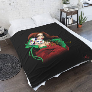 Elegante Frau Venezianische Maske Rot Grün Fleecedecke