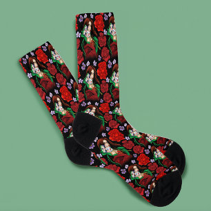 Elegante Frau Venezianische Maske Rot Grün Socken