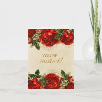 Elegante Frauen 75. Geburtstag Vintagen Rote Rosen Einladung