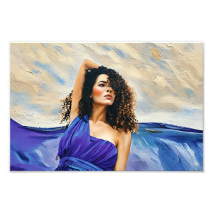 Elegante Frauen in blauem Kleid in Abstrakt Fotodruck