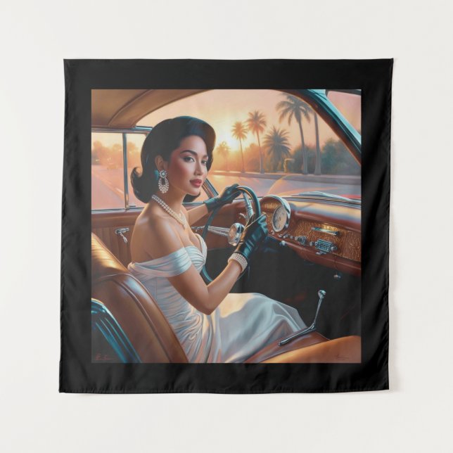 Elegante Frauen in klassischen Autos Wandteppich (Vorderseite)