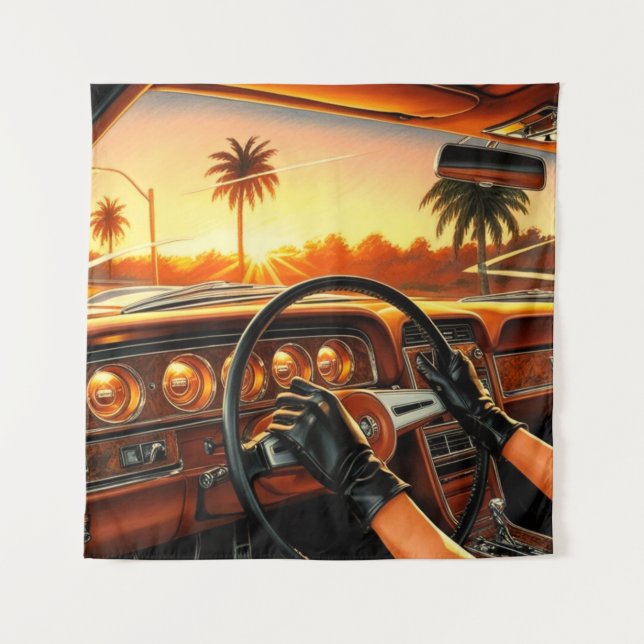 Elegante Frauen in klassischen Autos Wandteppich (Vorderseite)