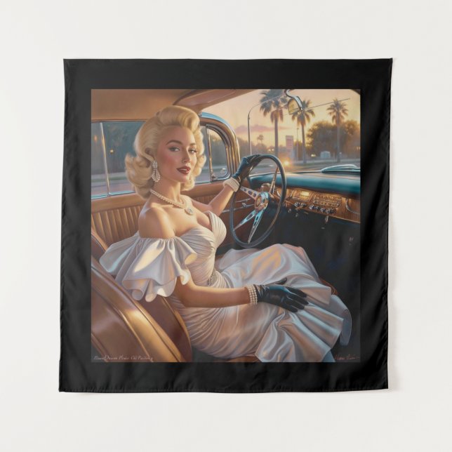 Elegante Frauen in klassischen Autos Wandteppich (Vorderseite)