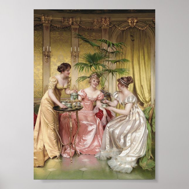 Elegante Frauen Nachmittag Teatro Vintages Wine ta Poster (Vorne)