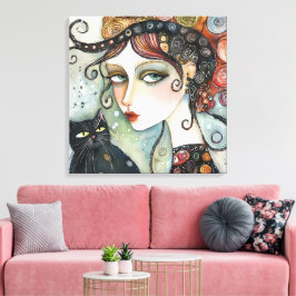 Elegante Frauen und katzengestreifte Canvas Print Leinwanddruck
