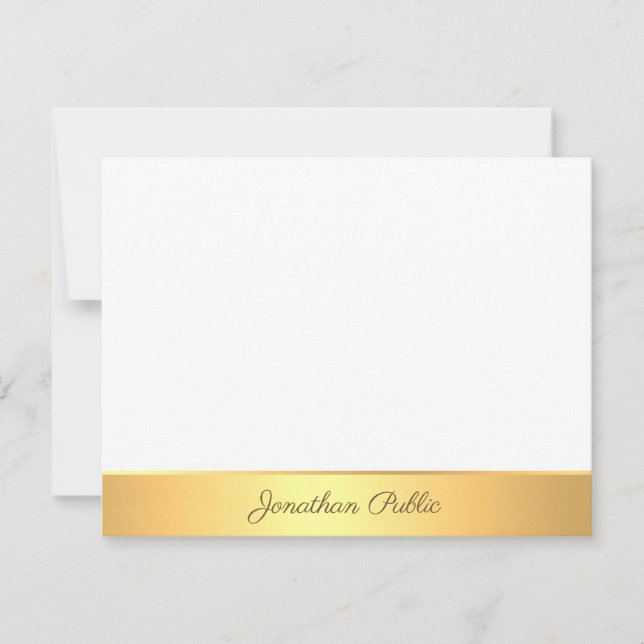 Elegante Freehand Script Text Gold White Template Mitteilungskarte (Vorderseite)