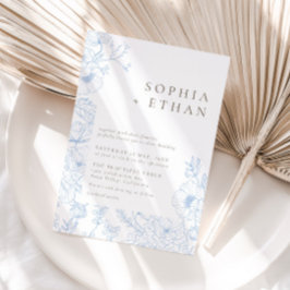 Elegante French Blue Floral Line Einladung