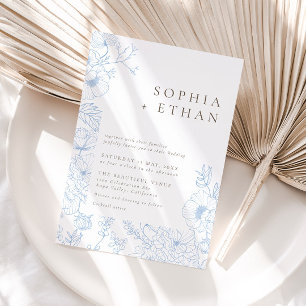 Elegante French Blue Floral Line Einladung