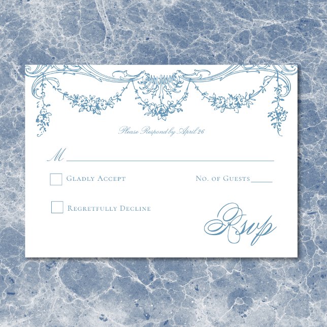 Elegante French Blue Viktorianisch Chinoiserie Hoc RSVP Karte (Elegant French Blue Victorian Chinoiserie Wedding RSVP Card)