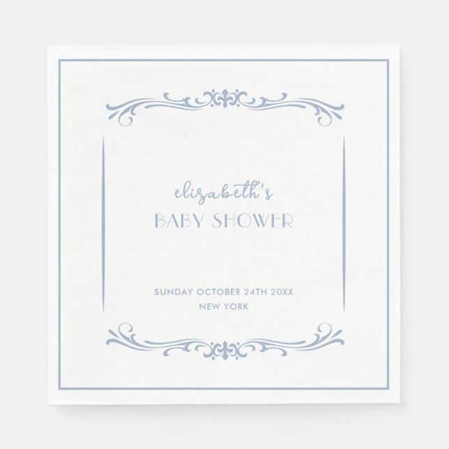 Elegante French Blue Vintag Frame Baby Dusche Serviette (Vorderseite)