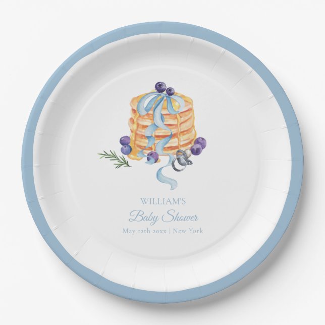 Elegante French Blueberry Pancake Baby Shower Pappteller (Vorderseite)