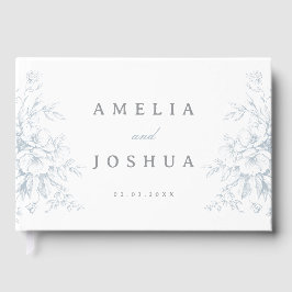 Elegante French Floral Blue Toile Hochzeit Gästebuch