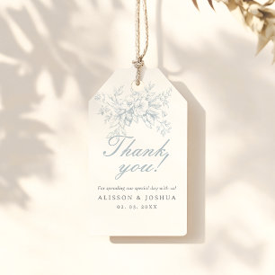 Elegante French Floral Blue Toile Hochzeit Geschenkanhänger