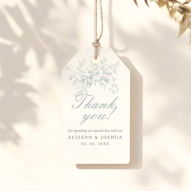 Elegante French Floral Blue Toile Hochzeit Geschenkanhänger (Von Creator hochgeladen)