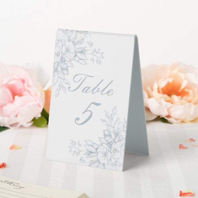 Elegante French Floral Blue Toile Hochzeit Tischaufsteller (In Situ (Hochzeit))