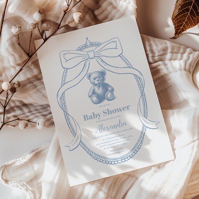 Elegante French Teddy Bear Baby Shower Einladung (Von Creator hochgeladen)