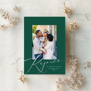 Elegante Freude Religiöses Weihnachts-Foto Silber Folien Feiertagskarte