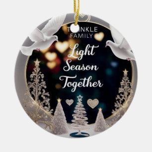 Elegante Friedenstauben funkeln Familientradition  Keramik Ornament