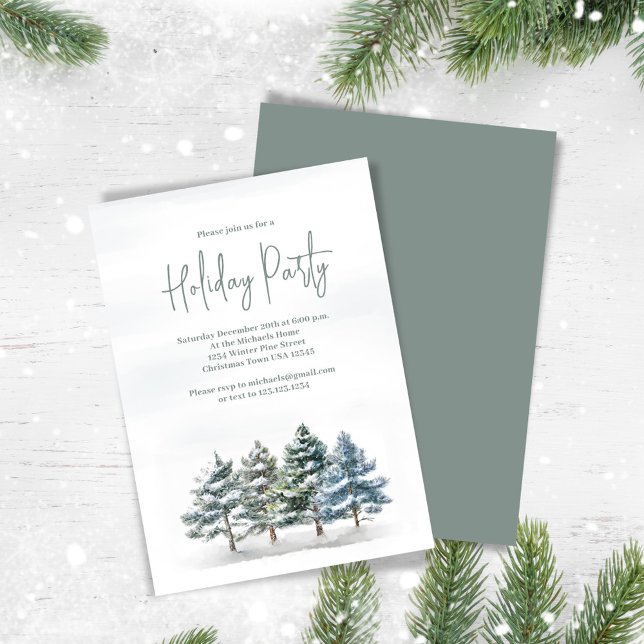 Elegante Frische Pasta machen Einladung (Holiday party invitation with watercolor winter pine trees)