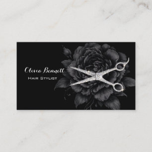 Elegante Friseur-Schere mit schwarzen Blumenmotive Visitenkarte