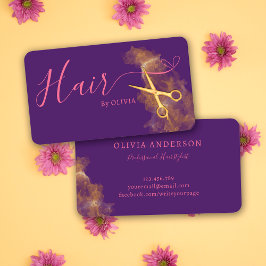 Elegante Friseursalon Goldscheren Pink Lila Visitenkarte