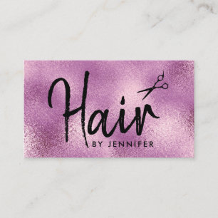 Elegante Friseursalon mit lila-schwarzer Schere Visitenkarte