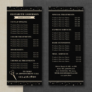 Elegante Friseursalon Schwarze Preisliste Werbekarte