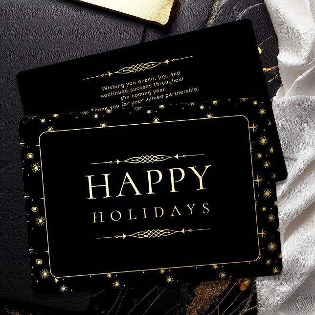 Elegante Frohe Feiertage Geschäft Goldfolie  (Elegant gold foil Happy Holidays business holiday card with custom company branding)