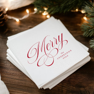 Elegante Frohe Rote Kalligrafie-Schrift Weihnachte Serviette