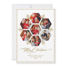 Elegante Frohe Weihnachten Familienfoto Goldschnee