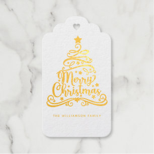 Elegante Frohe Weihnachtsbaum Familie Geschenkanhänger