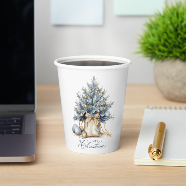 Elegante Frohe Weihnachtsbaum Gold Pappbecher (InSitu)