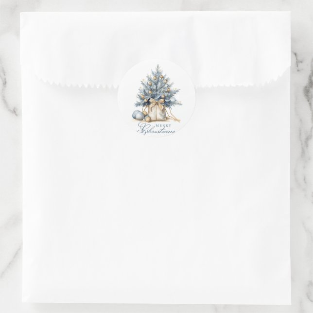 Elegante Frohe Weihnachtsbaum Gold Runder Aufkleber (Tasche)