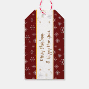 Elegante frohe Weihnachtsschneeflocken auf Burgund Geschenkanhänger
