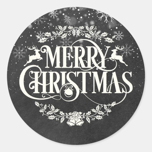 Elegante Frohe Weihnachtsschneeflocken Chalkboard Runder Aufkleber (Vorderseite)