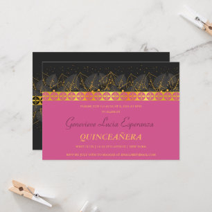 Elégante frontière or Quinceañera Invitation