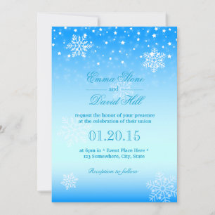 Elegante Frozen Winter Snowflakes Blue Wedding Einladung