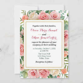 Elegante Frühjahrs Blush Bloral Gold Rahmen Hochze Einladung