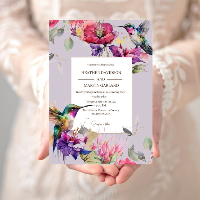 Elegante Frühjahrssonne Lila Blume Blumenvögel Hoc Einladung (Von Creator hochgeladen)
