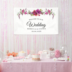 Elegante Frühlings-Sommer-Rosa-Lila-Blumen-Hochzei Banner