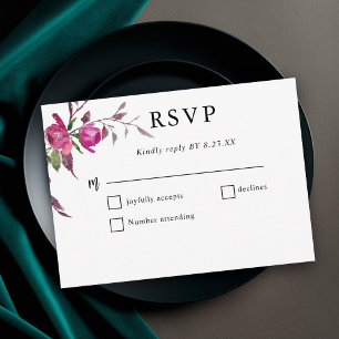 Elegante Frühlings-Sommer-Rosa-Lila-Blumen-Hochzei RSVP Karte