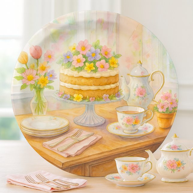 Elegante Frühlings-Teeparty Pappteller (watercolor spring tea party paper plate mockup)