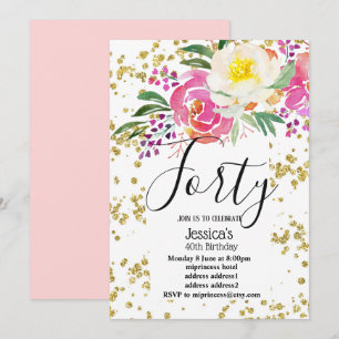 elegante Frühlingsblumen rosa Blumengeburt Einladung