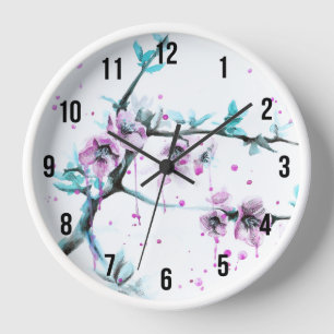 Elegante Frühlingsblüte Rosa Blüte Wasserfarben Ku Uhr