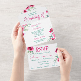 Elegante Frühlingsblütenhochzeit All In One Einladung