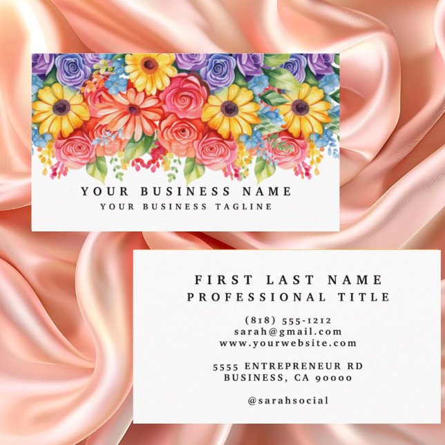 Elegante Frühlingsfarbene Blume Business Cards Visitenkarte (Von Creator hochgeladen)