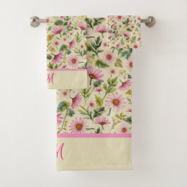 Elegante Frühlingsfloral mit Monogramm Badhandtuch Set