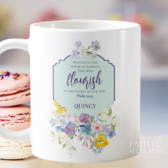 Elegante Frühlingsfloral Scripture Personalisiert Kaffeetasse (Von Creator hochgeladen)